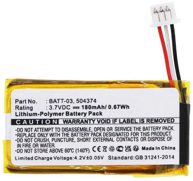 Main image of 180mAh 504374, AHB401835T, BATT-03 Battery Replacement for Sennheiser DW Office, DW Office ML, DW Pro1, DW Pro2, MB Pro 1, MB Pro 2, OfficeRunner, SD Office, SD Office ML, SD Pro1, SD Pro2 Headsets