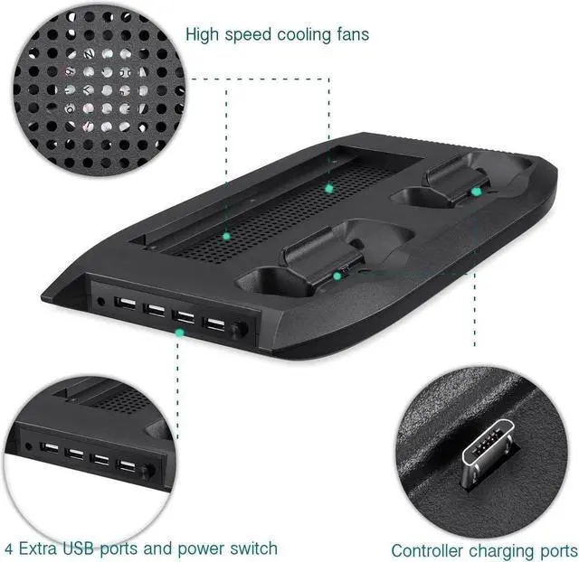 Alt view image 5 of 7 - OSTENT USB Charger Charging Dock Power Station Cooling Fan Cooler Vertical Stand Disk Storage for Xbox One X Console