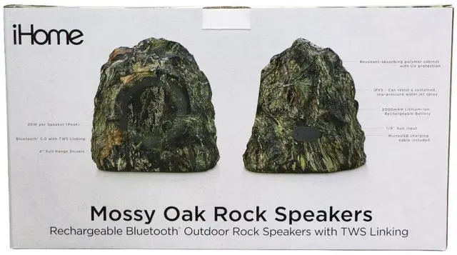 Alt view image 2 of 2 - iHome Rechargeable Bluetooth Outdoor Mossy Country Camo Rock Speakers Set of 2