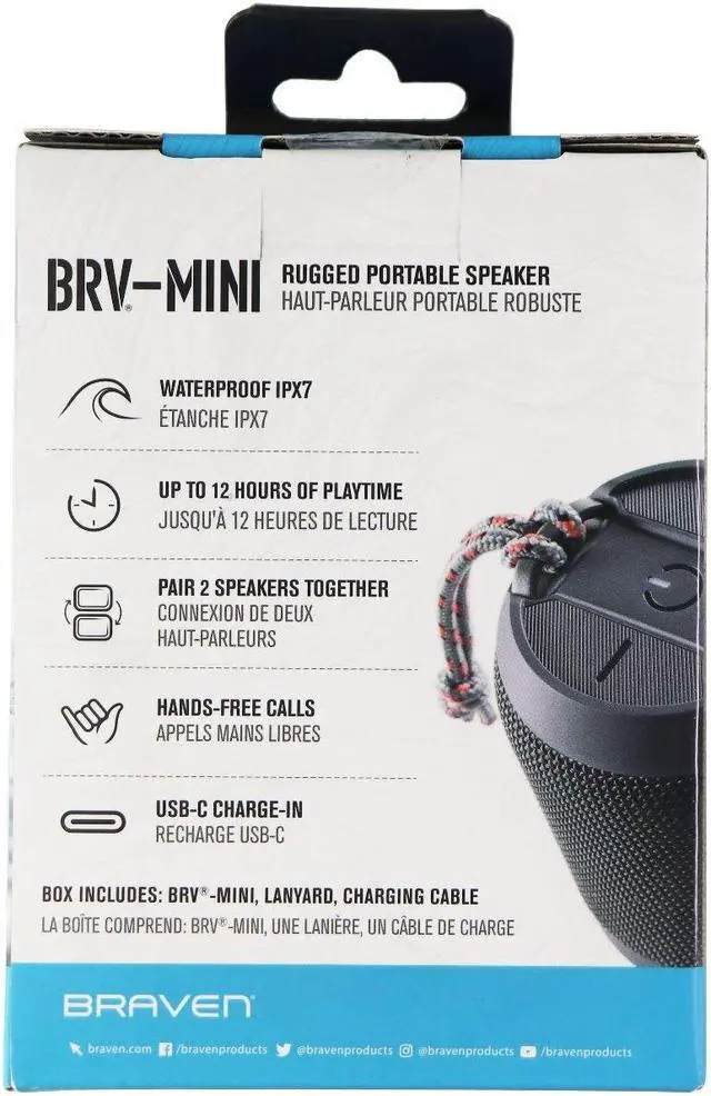 Alt view image 5 of 6 - braven brvmini  waterproof pairing speaker  rugged portable wireless speaker  12 hours of playtime  black