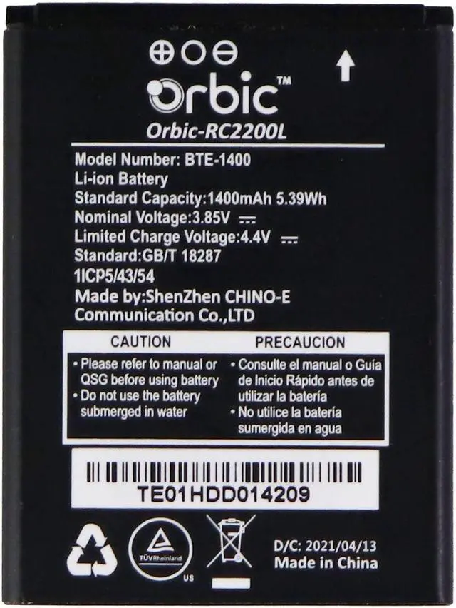 Main image of Orbic 3.85V Rechargeable 1,400mAh Battery - Black (BTE-1400)