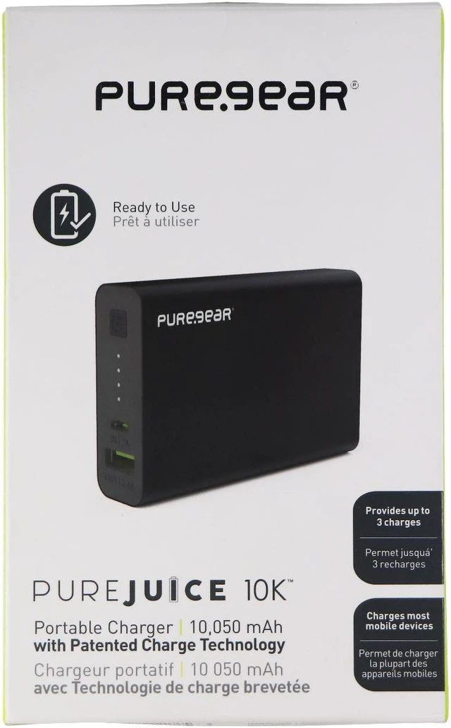 Main image of PureGear PureJuice 10,000mAh (2.4A) USB Charger with USB-C Input - Black Metal