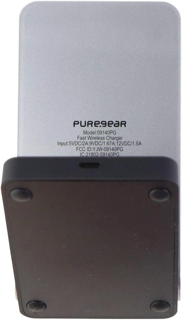 Main image of PureGear 15-Watt Fast Wireless Charging Stand for Qi Smartphones - Black/Silver