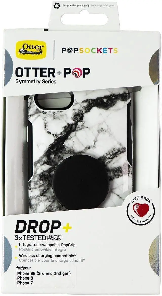 Alt view image 4 of 5 - OtterBox + POP SYMMETRY Case for Apple iPhone 7 / Apple iPhone 8 - White Marble