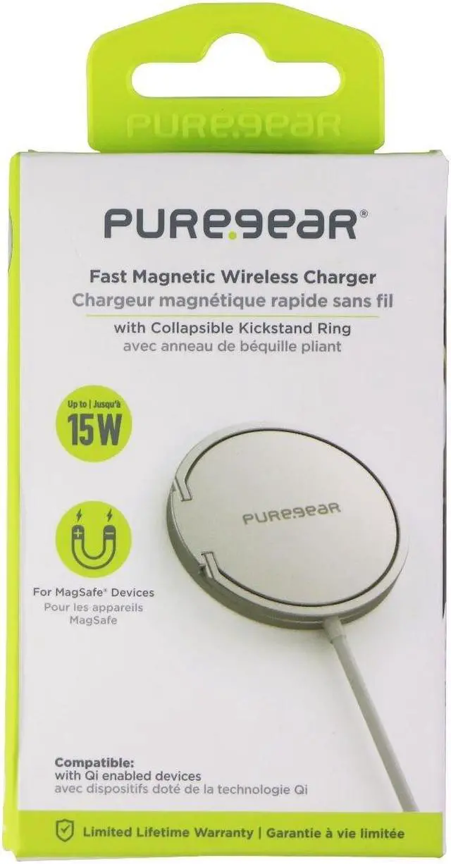 Main image of PureGear 15W Fast Magnetic (MagSafe) Wireless Charger - Silver/White (63871PG)