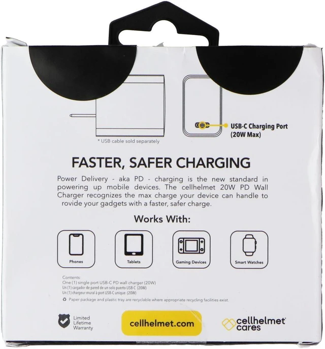 Alt view image 5 of 6 - cellhelmet 20-Watt Single-USB Power Delivery Wall Charger (WALL-PD-20W-W)