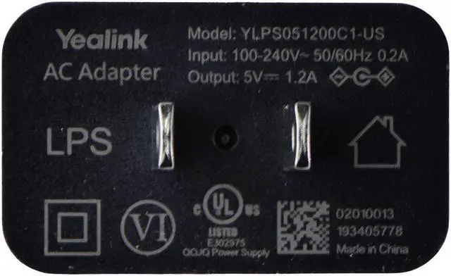 Main image of Yealink (5V/1.2A) AC Adapter Wall Charger Power Supply - Black YLPS051200C1-US