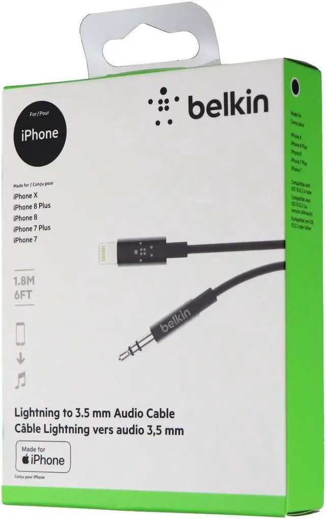 Alt view image 11 of 12 - belkin 3.5 mm audio cable with lightning connector  mfi made for iphone certified lightning to aux cable, 6 feet, black