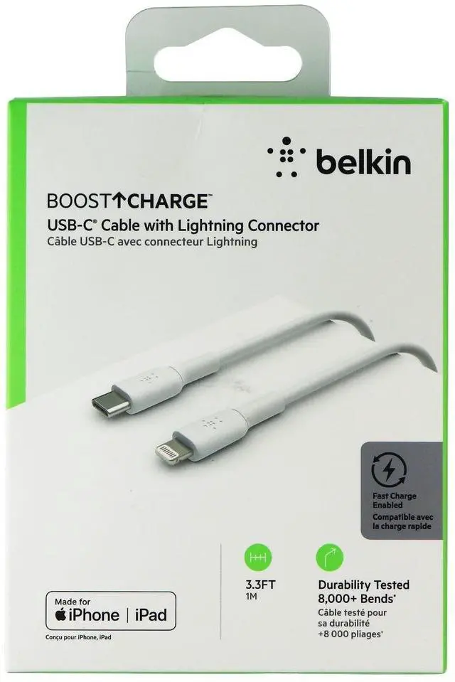 Alt view image 20 of 20 - BELKIN CAA003bt1MWH White BOOST CHARGE USB-C Cable with Lightning Connector