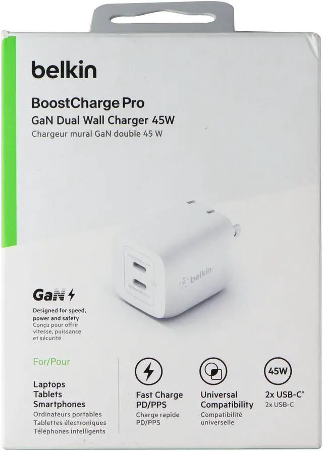 Alt view image 5 of 5 - Belkin 45W DUAL USB-C GAN WALL CHARGER WITH PPS White Model WCH011DQWH