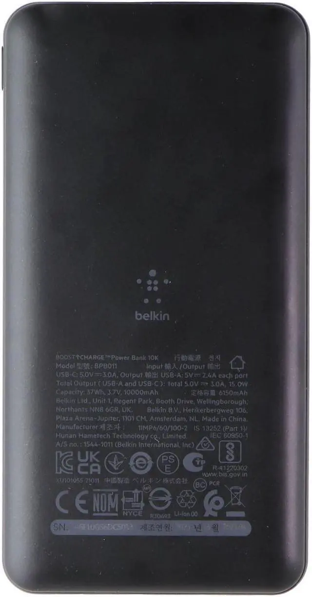 Main image of Belkin BoostCharge Power Bank (10K mAh) with USB-A/USB-C Ports - Black (BPB011)