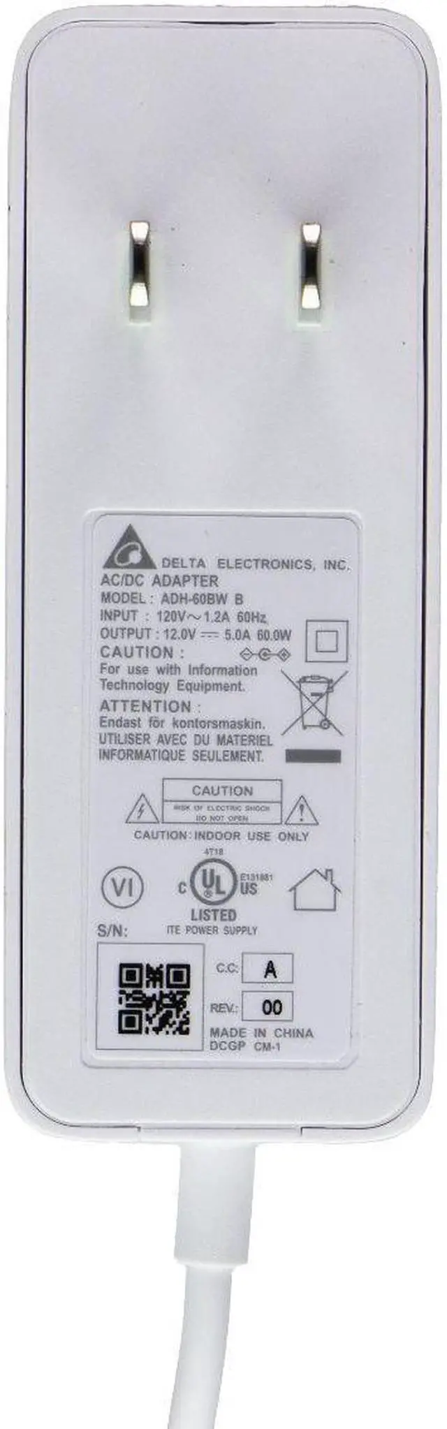 Main image of Delta 12V/5A 60W AC/DC Power Adapter (ADH-60BWB) - White