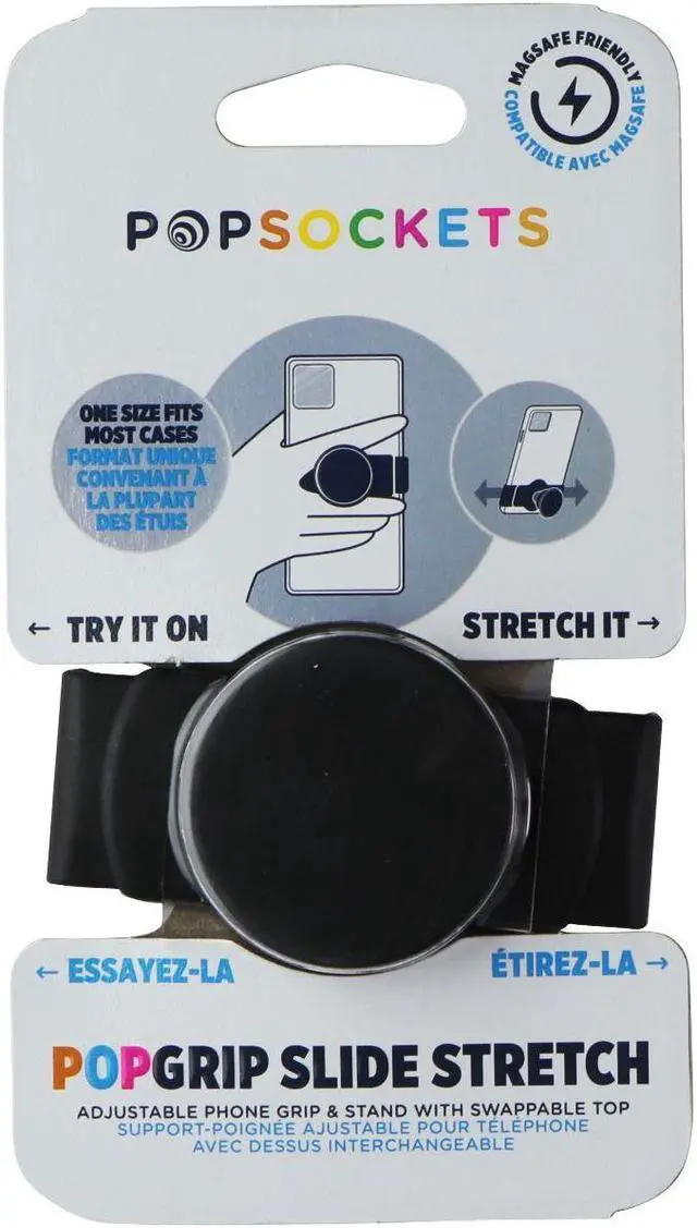 Alt view image 2 of 2 - PopSockets 805460 Slide Stretch Adjustable Cell Phone Grip and Stand with Swappable Top, Black