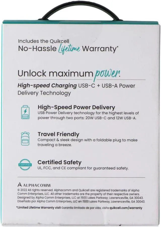 Main image of Quikcell 32W Dual Port (USB-C & USB-A) PD Wall Charger - Black