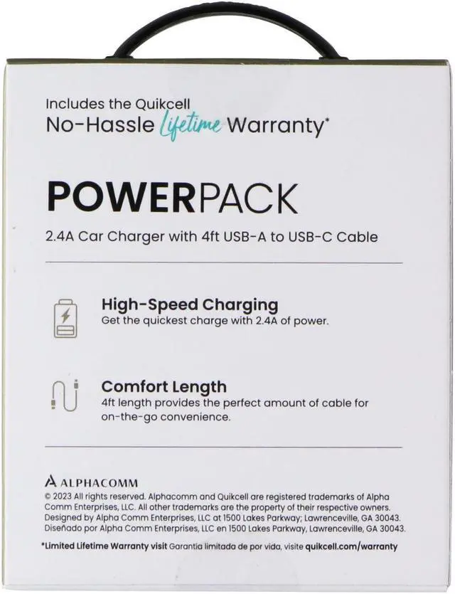 Main image of Quikcell Power Pack 2.4A Car Charger with 4ft USB-A to USB-C Cable - Black