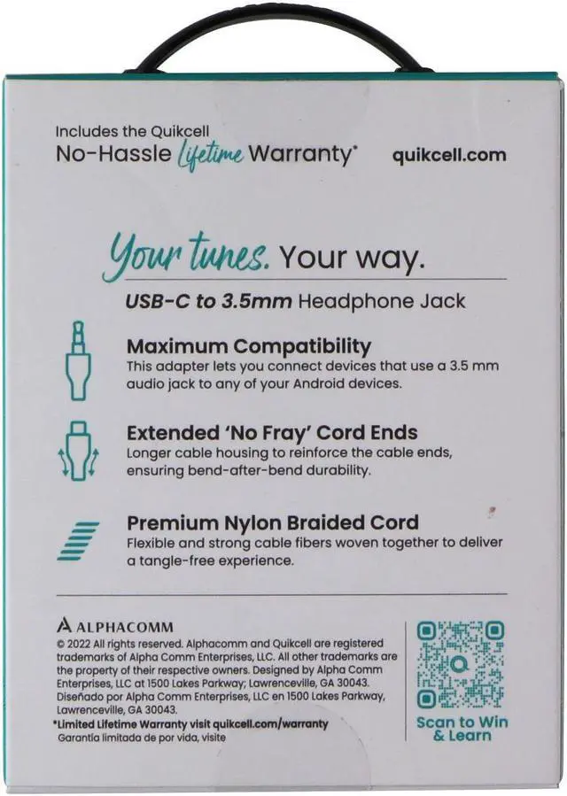 Main image of Quikcell Braided Audio Adapter Cable USB-C to 3.5mm Headphone Jack - Black