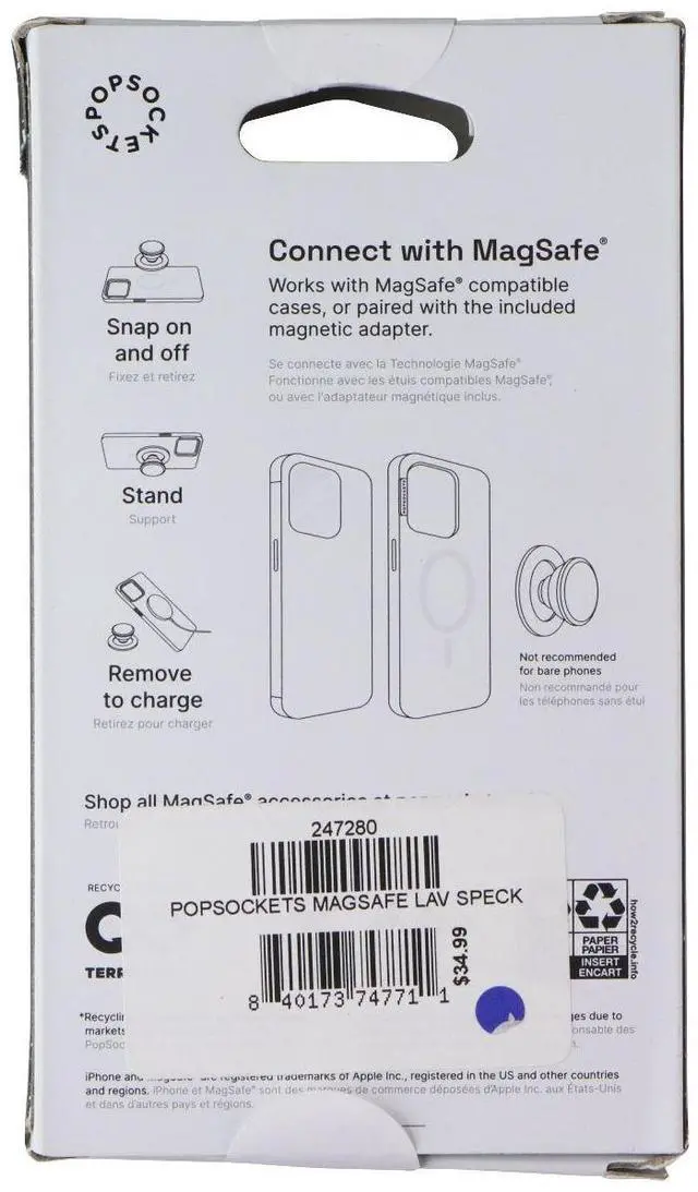 Main image of PopSockets Phone Grip & Stand for MagSafe with Adapter Ring - Sugar Plum Speckle