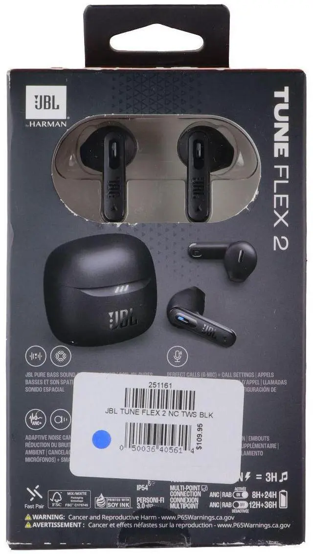 Alt view image 13 of 13 - JBL TFLEX2BLK Tune Flex 2 True Wireless Noise Cancelling Earbuds - Black
