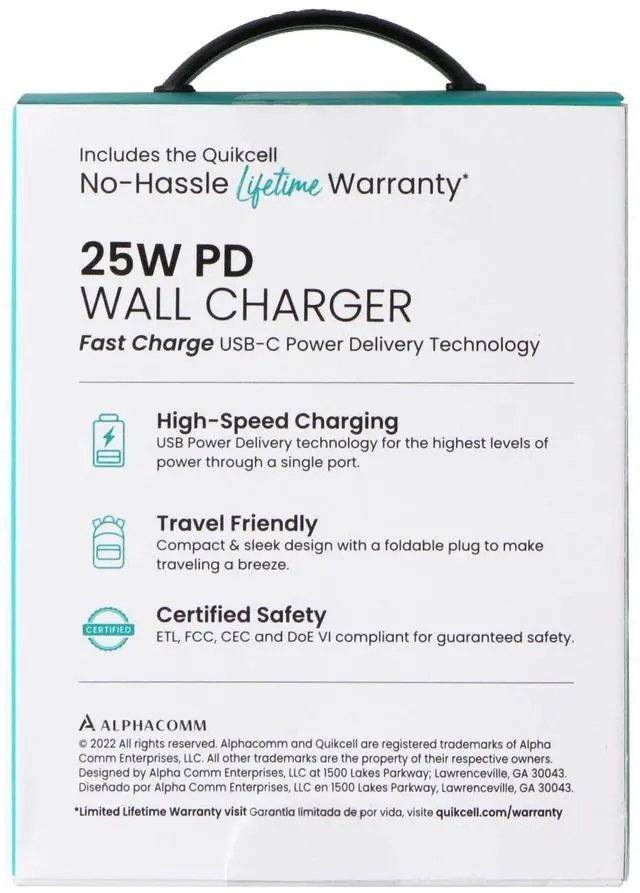 Main image of Quikcell (25W) PD Wall Charger USB-C Single Port Adapter - Black