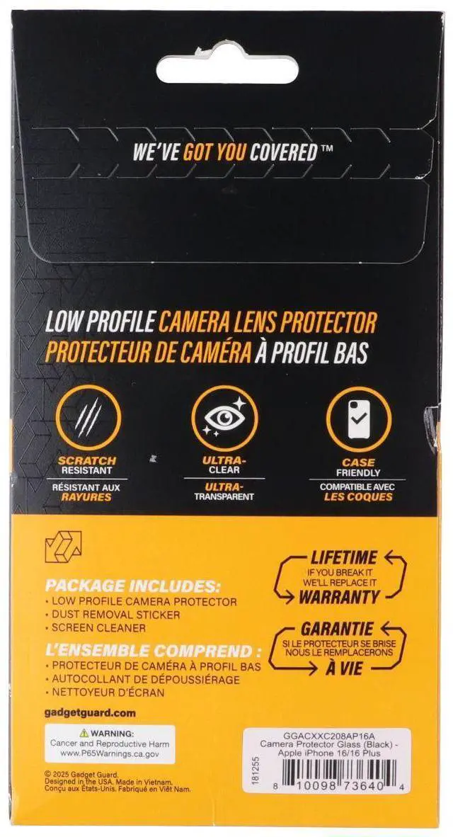 Main image of Gadget Guard Glass Series Camera Protector for Apple iPhone 16/16 Plus - Black