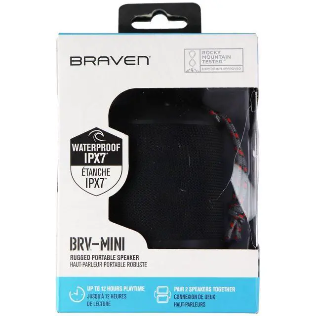 Alt view image 11 of 11 - braven brvmini waterproof pairing speaker rugged portable wireless speaker 12 hours of playtime black