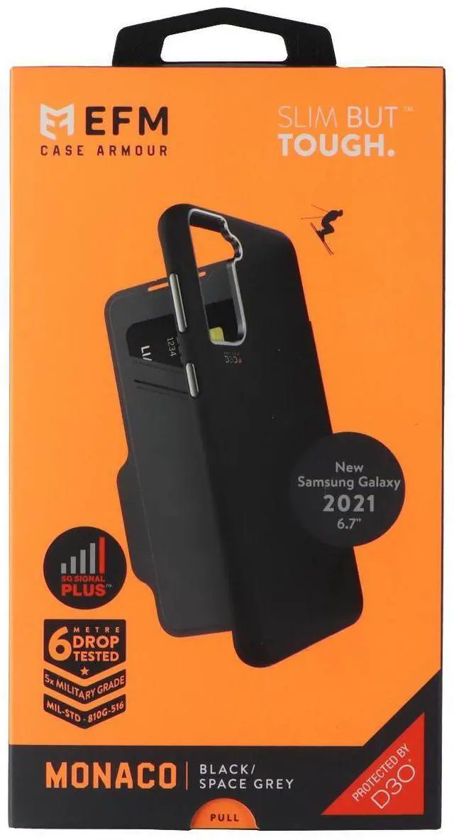 Main image of EFM Monaco Wallet Folio Case for Samsung Galaxy S21+ (Plus) - Black/Space Gray