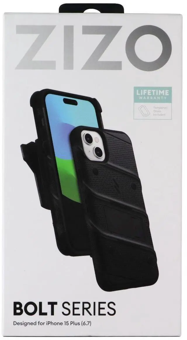 Main image of ZIZO Bolt Bundle (Case/Holster/Tempered Glass) for Apple iPhone 15 Plus - Black