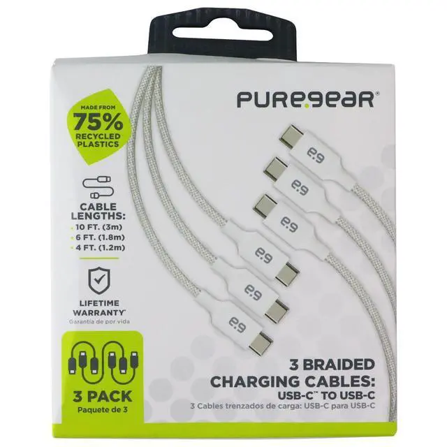 Alt view image 2 of 3 - PureGear 3 Braided USB-C Charging Cables - White (10 Foot/6 Foot/4 Foot)