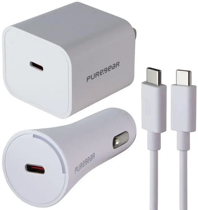 Main image of PureGear Light Speed 30W USB-C Wall & Car Charger w/ USB-C Cable - White
