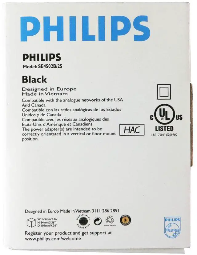 Alt view image 2 of 3 - Philips (SE4502B/25) Enhanced High Def Voice Handset - Black/Gray