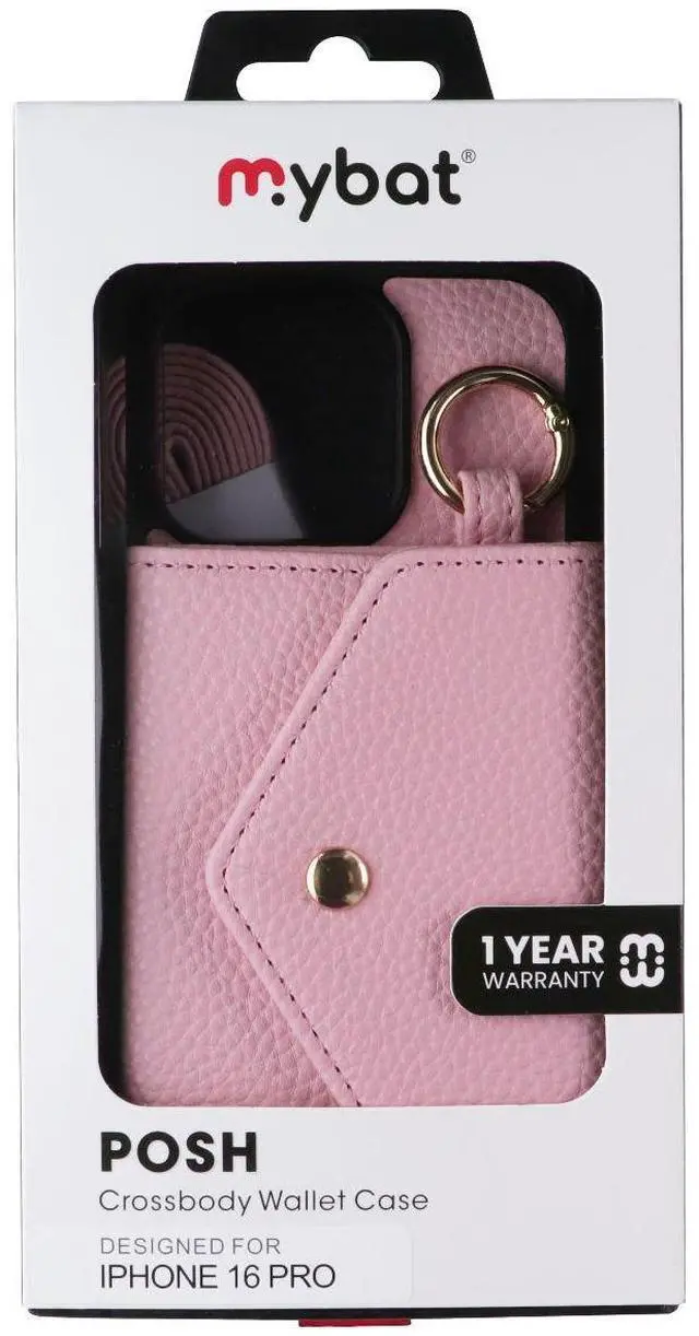 Main image of MyBat Posh Leather Crossbody Wallet Case for Apple iPhone 16 Pro - Pink