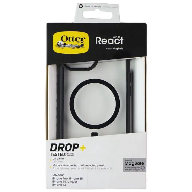 Alt view image 4 of 5 - OtterBox React Series Case for MagSafe for iPhone 16e/15/14/13 - Clear/Black