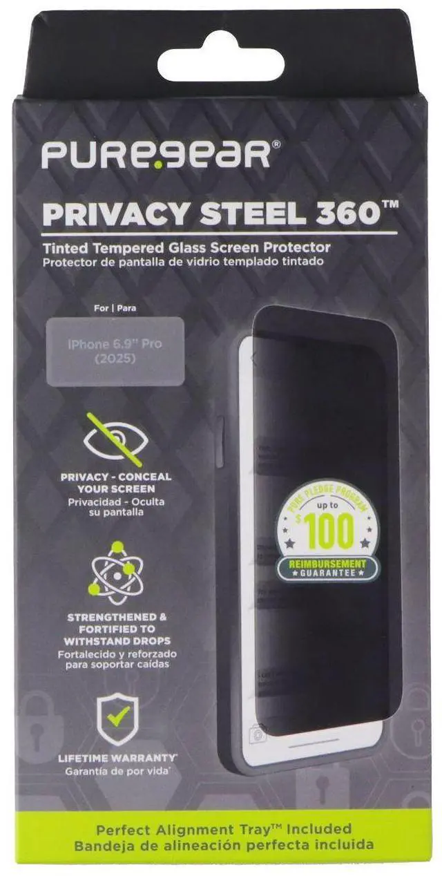 Main image of PureGear Steel 360 Glass Screen Protector for Apple iPhone 17 Pro Max - Privacy