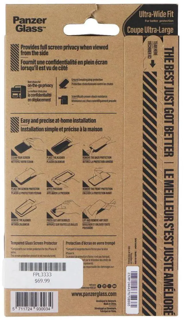 Alt view image 2 of 2 - Panzer Ultra-Wide Privacy Screen Tempered Glass for Apple iPhone 15 Pro Max