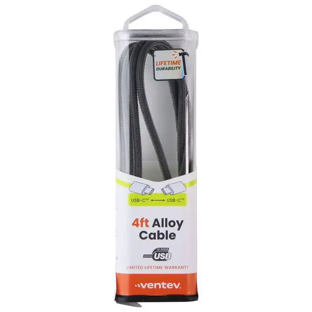 Alt view image 4 of 4 - Ventev (4-Ft) Alloy USB-C to USB-C Charge/Sync Braided Cable - Steel Gray
