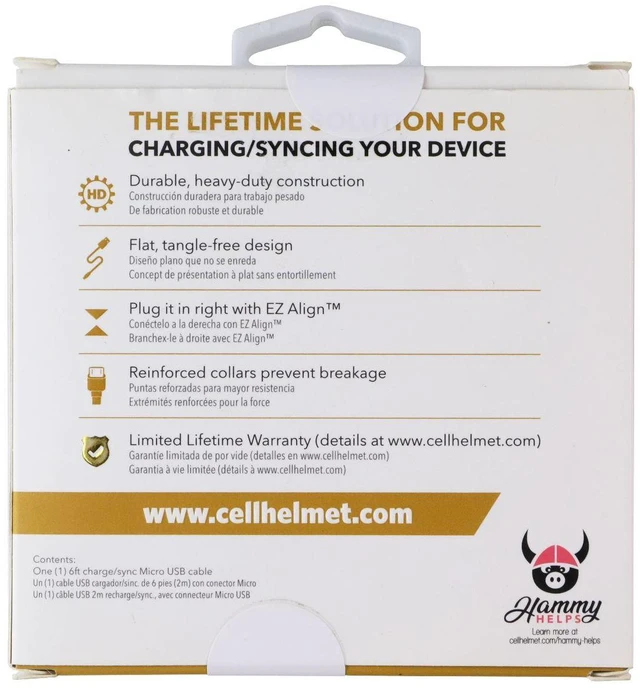 Main image of CellHelment Micro-USB Charge and Sync Cable - 6ft Flat Black