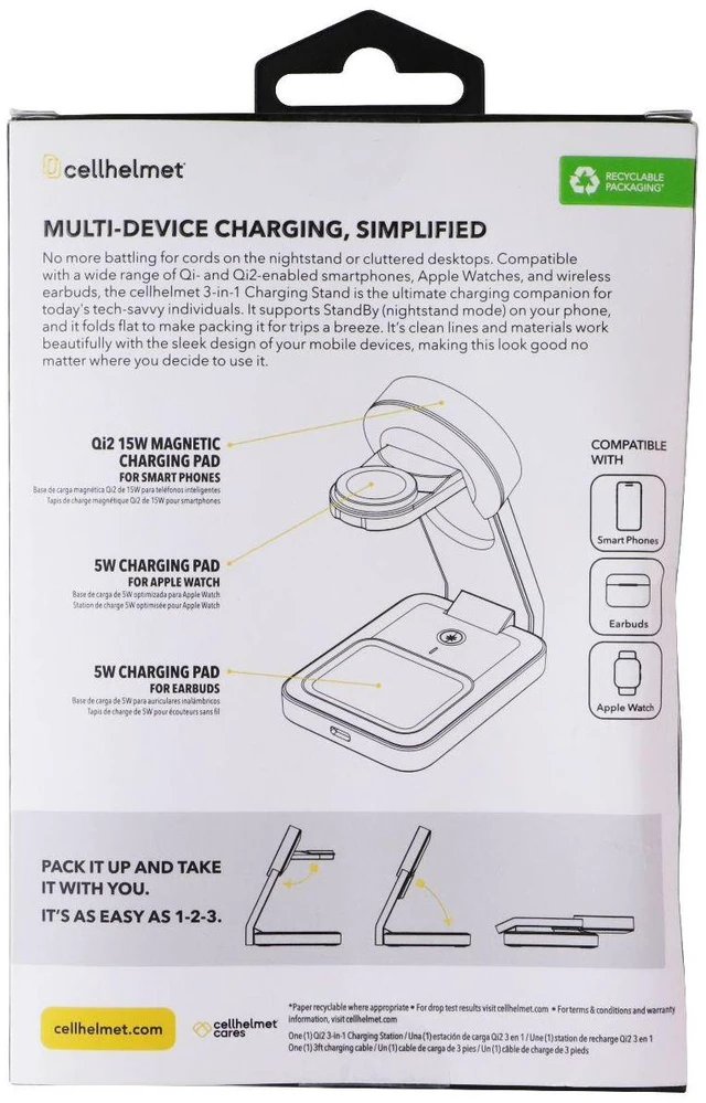 Main image of CellHelmet QI2 3-IN-1 Wireless Charging Station Stand - White