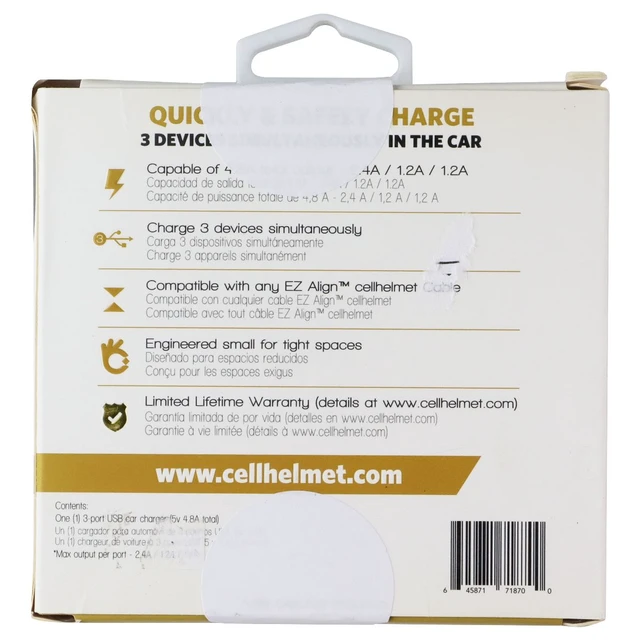 Alt view image 8 of 8 - cellhelmet 4.8-Amp 3-Port USB Car Charger (CAR-4.8/3-W) CHELCAR483W