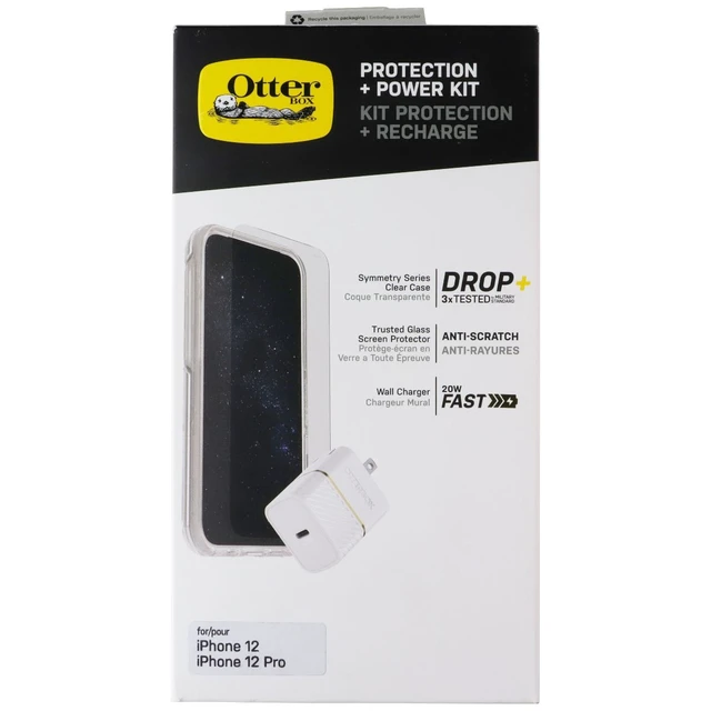 Main image of OtterBox Protection + Power Kit iPhone 12/Pro Clear Case & White/Gold Adapter