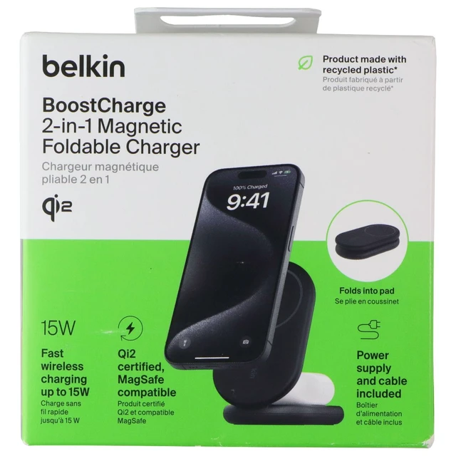 Alt view image 6 of 6 - Belkin BoostCharge (15W) 2-in-1 Magnetic Foldable Charger (WIZ028TTBK) - Black