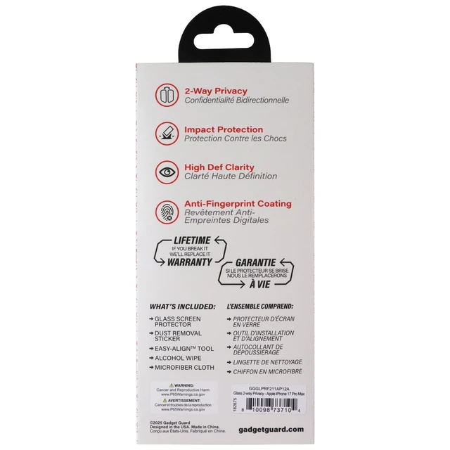 Alt view image 2 of 2 - Gadget Guard Glass Privacy Screen Protector for Apple iPhone 17 Pro Max
