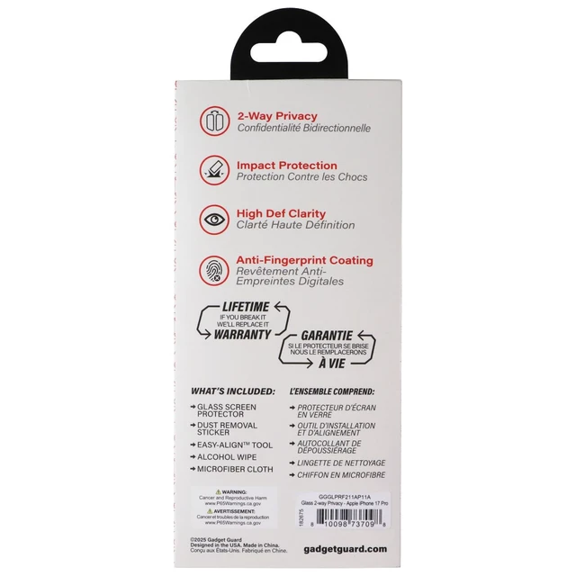 Alt view image 2 of 2 - Gadget Guard Glass Privacy Screen Protector for Apple iPhone 17 Pro