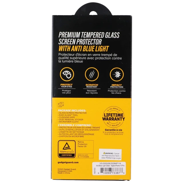Alt view image 2 of 2 - Gadget Guard Glass with Anti Blue Light for Apple iPhone 15 Pro