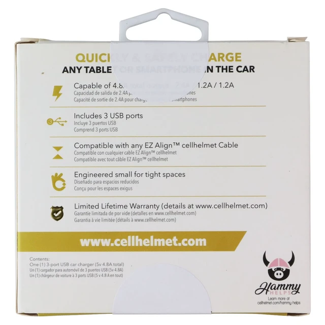 Alt view image 2 of 2 - CellHelmet 3 Port USB 5V/4.8A Car Charger - Black