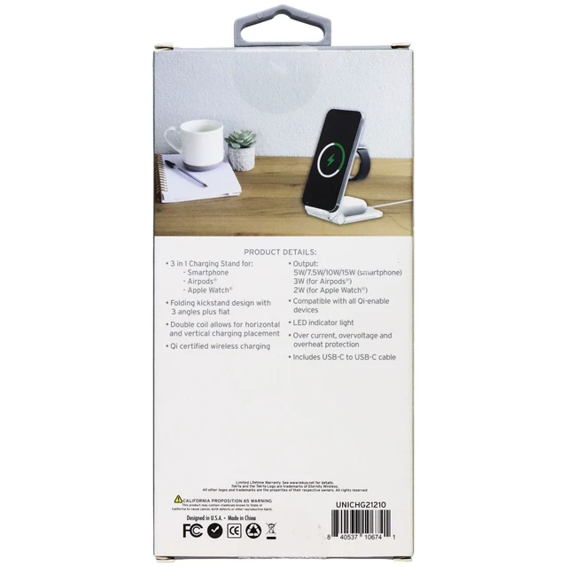 Alt view image 2 of 2 - Tekya QiTek StandMax (15W) 3-in-1 Foldable Fast Wireless Charge Stand - White