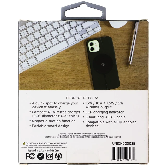 Alt view image 2 of 2 - TekYa (15W) QiTek Spot Qi Wireless Charging Pad with Magnetic Suction - Black