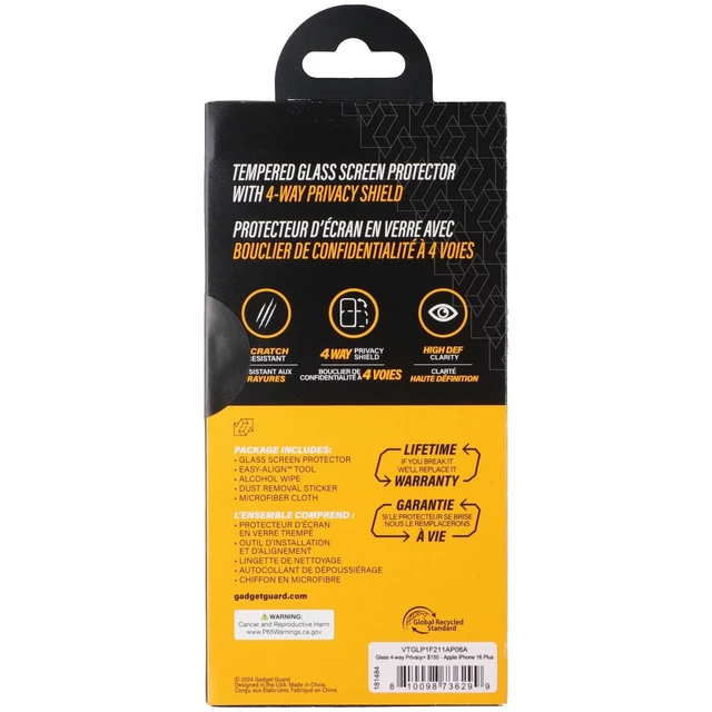 Alt view image 2 of 2 - Gadget Guard Glass Screen Protector with 4-Way Privacy for Apple iPhone 16 Plus