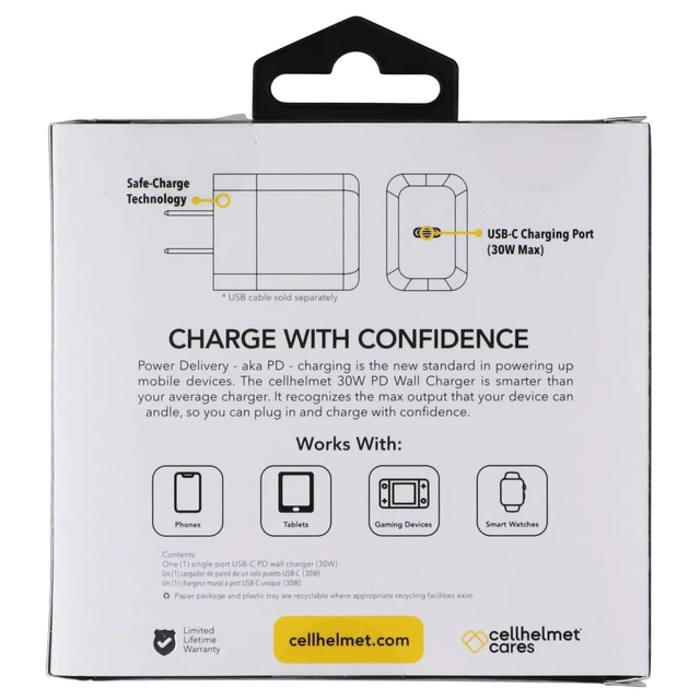 Alt view image 2 of 2 - CellHelmet (30W) PD Wall Charger Adapter with USB-C Port - White