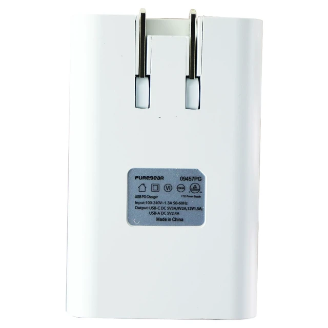 Alt view image 3 of 3 - PureGear LightSpeed 30W Dual USB-A/USB-C Port Wall Charger - White