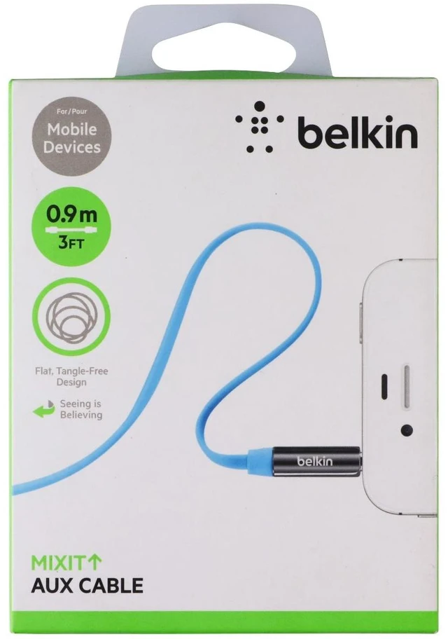 Main image of Belkin Mixit (0.9m/3-Foot) Flat AUX Cable for Mobile Devices - Blue